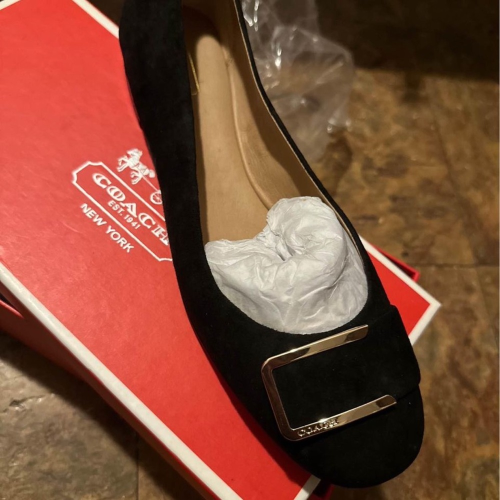 Coach unique black suede flat nwt